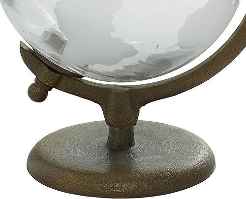 Miniatura 4 de Deco 79 Globo de tierra decorativo de metal de aluminio educativogeográfico con base escalonada, globo de escritorio 9 x 8 x 12 pulgadas, blanco