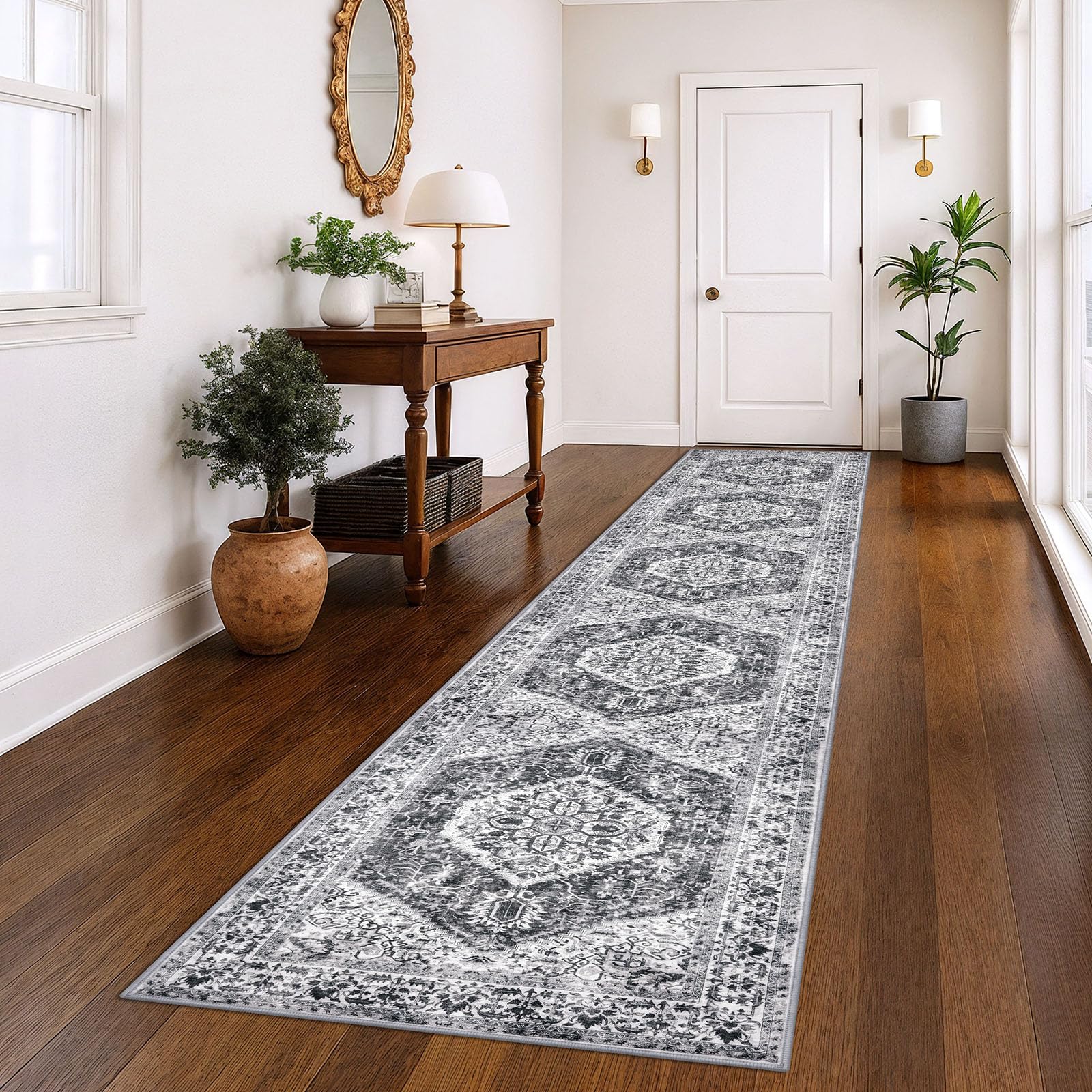 KOZYFLY Hallway Runner 90x40cm Extra Long Washable Kitchen Runner Boho Runner Rug for Entryway Indoor Printed Faux Wool Stair Floor Rug for Stairs Kitchen Hallway — image 1