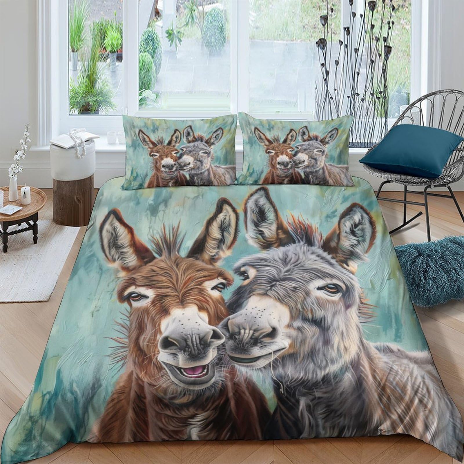 Ctjqhvkz Style-7 3D Printed Lifelike Brown Donkey Fitted Sheet Microfiber Soft Animal Pair Bed Cover For Bedroom Dorm Decor Single（135X200cm）