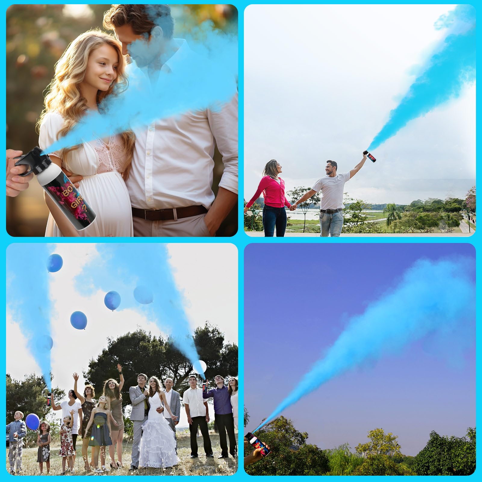 KERNOWO Canon à fumigene Gender Reveal Lot de 2 | Bleu Poudre Canon canons à confettis biodégradables à 100% pour Révélation fête prénatale
