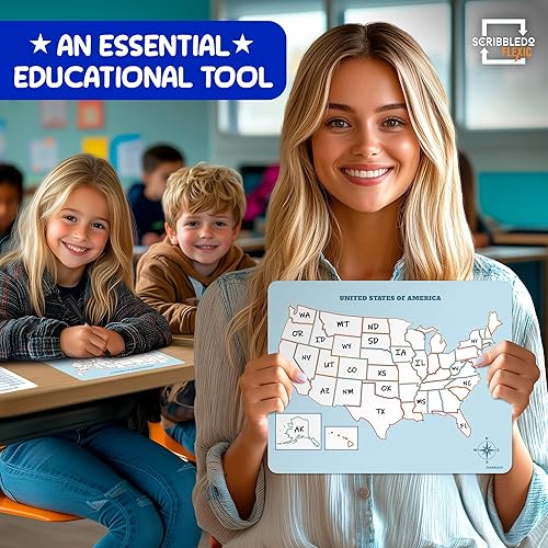 Miniatura 4 de SCRIBBLEDO Hojas de mapa de Estados Unidos de borrado en seco de 11 x 14 pulgadas, mapas de práctica reutilizables de Estados Unidos para