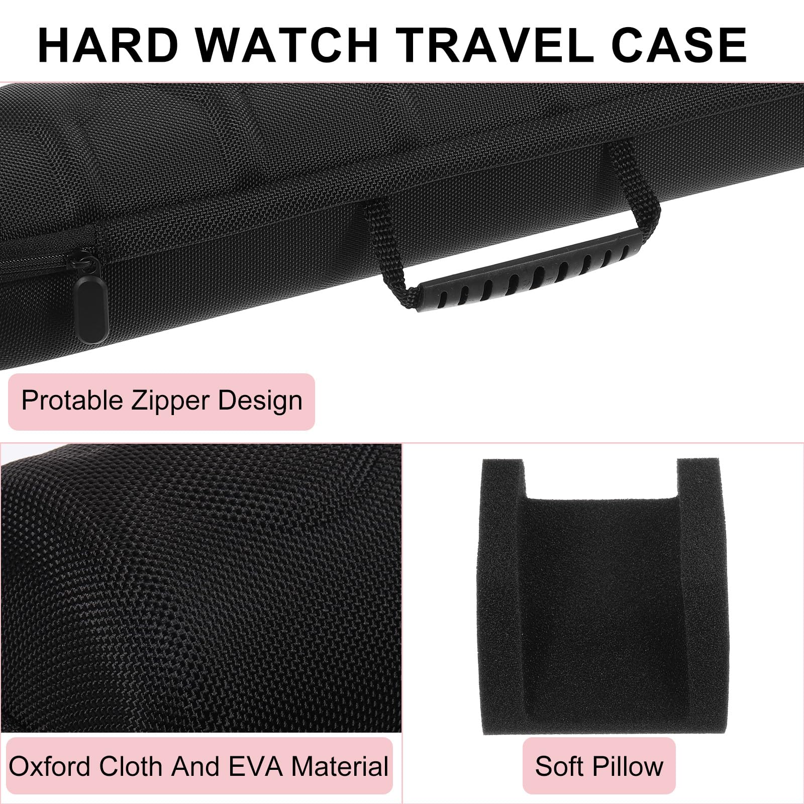 uxcell Custodia rigida da viaggio per orologi con 6 scomparti, organizer per uomini e donne, con morbido cuscino, per la maggior parte degli orologi e orologi intelligenti fino a 40 mm, nero