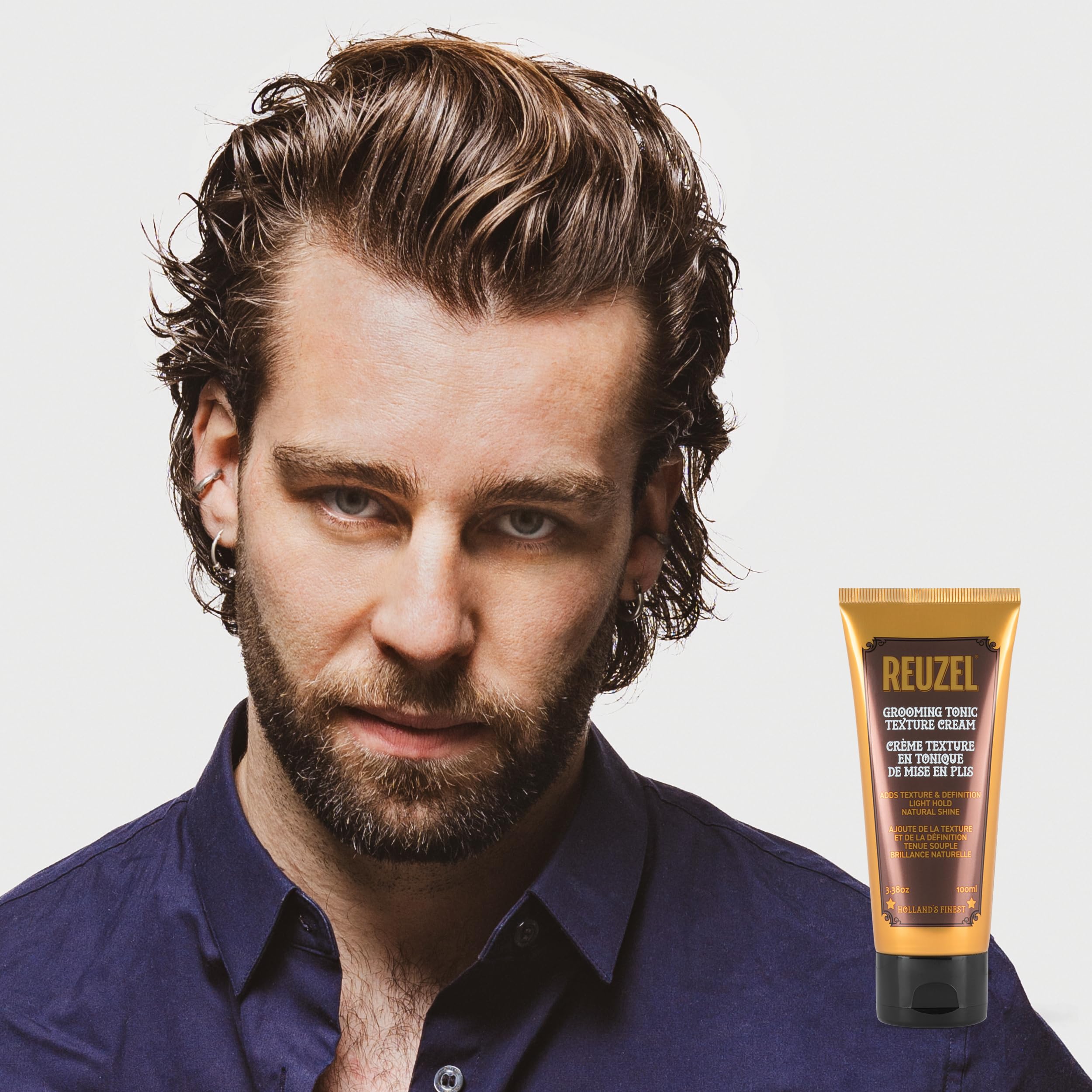 Reuzel Grooming Tonic Texture Cream, tenue moyenne et définition, texture bouclée et brillance, protection contre la chaleur pour tous les types de cheveux, 100 ml