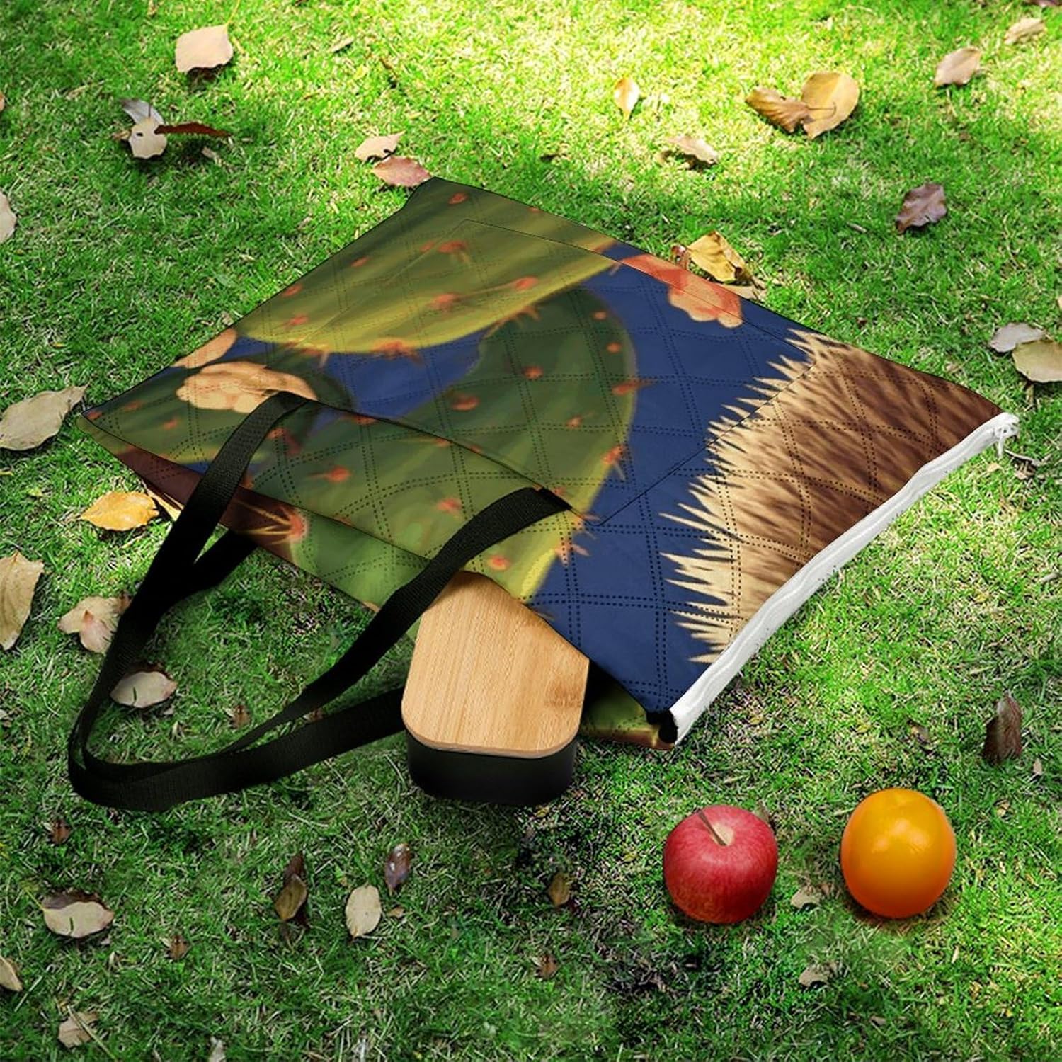 Hedgehog Cactus Picnic Blanket with Zipper Water Resistant Sand Free Picnic Mat Washable Foldable Easy Carry Beach Blanket for Lawn Beach Hiking Camping
