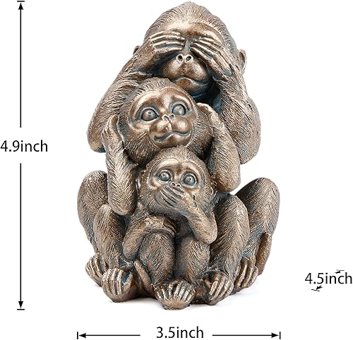 Miniatura 2 de Leekung Figuras de estatua de 3 monos sabios  See No Evil Hear No Evil Speak No Evil Statues para decoración del hogar, 3 monos, no ver el mal,