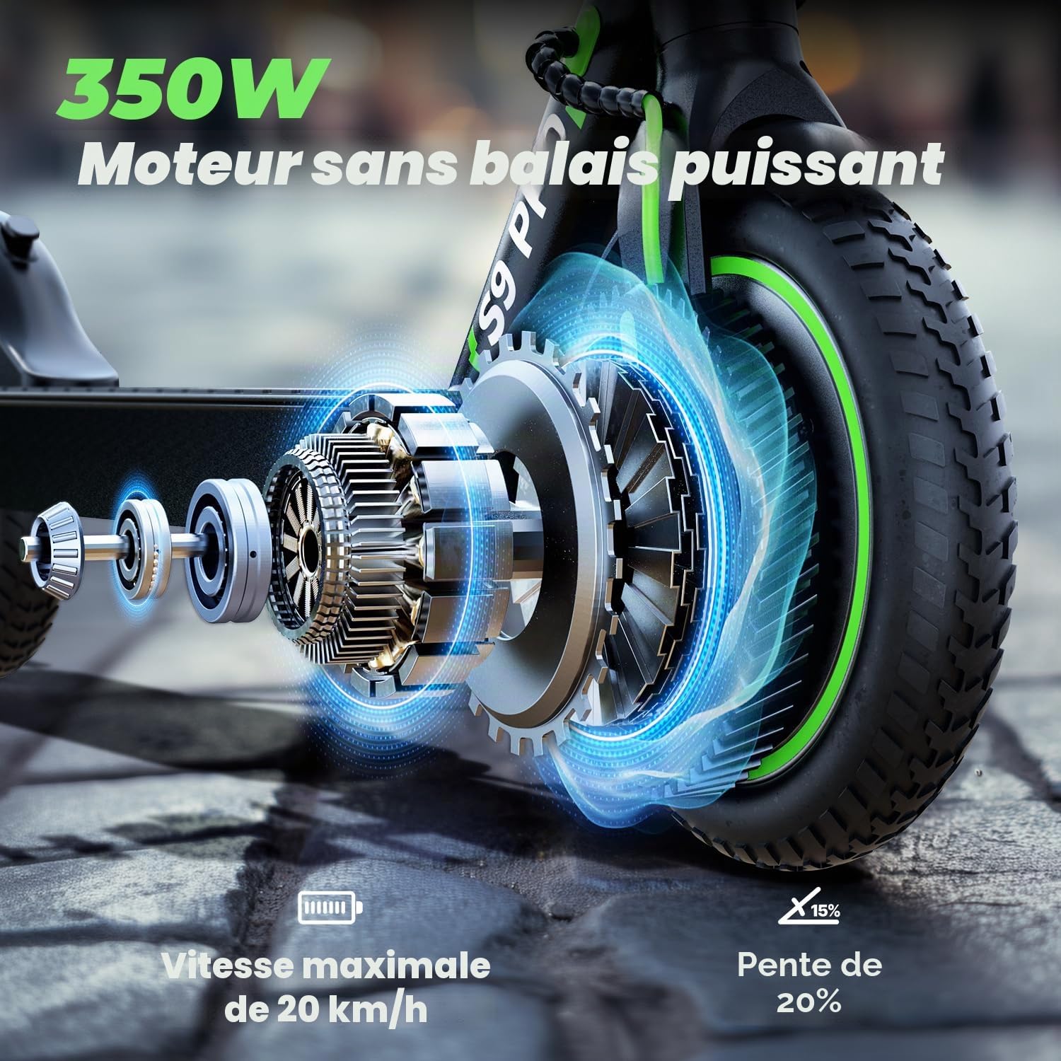 isinwheel S9Pro Trottinette électrique pour Adultes avec autorisation de Circulation routière, Moteur 350 W, Batterie 7,5 Ah jusqu'à 30 km, pneus 8,5", Application et écran LED, pour Adultes