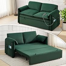 3 in 1 Convertible Sleeper Sofa Bed,Velvet Loveseat Sleeper Sofa,Comfy Pull Out Couch Bed with USB Port,Side Pocket for Living Room,Apartment,Guest Room,Green