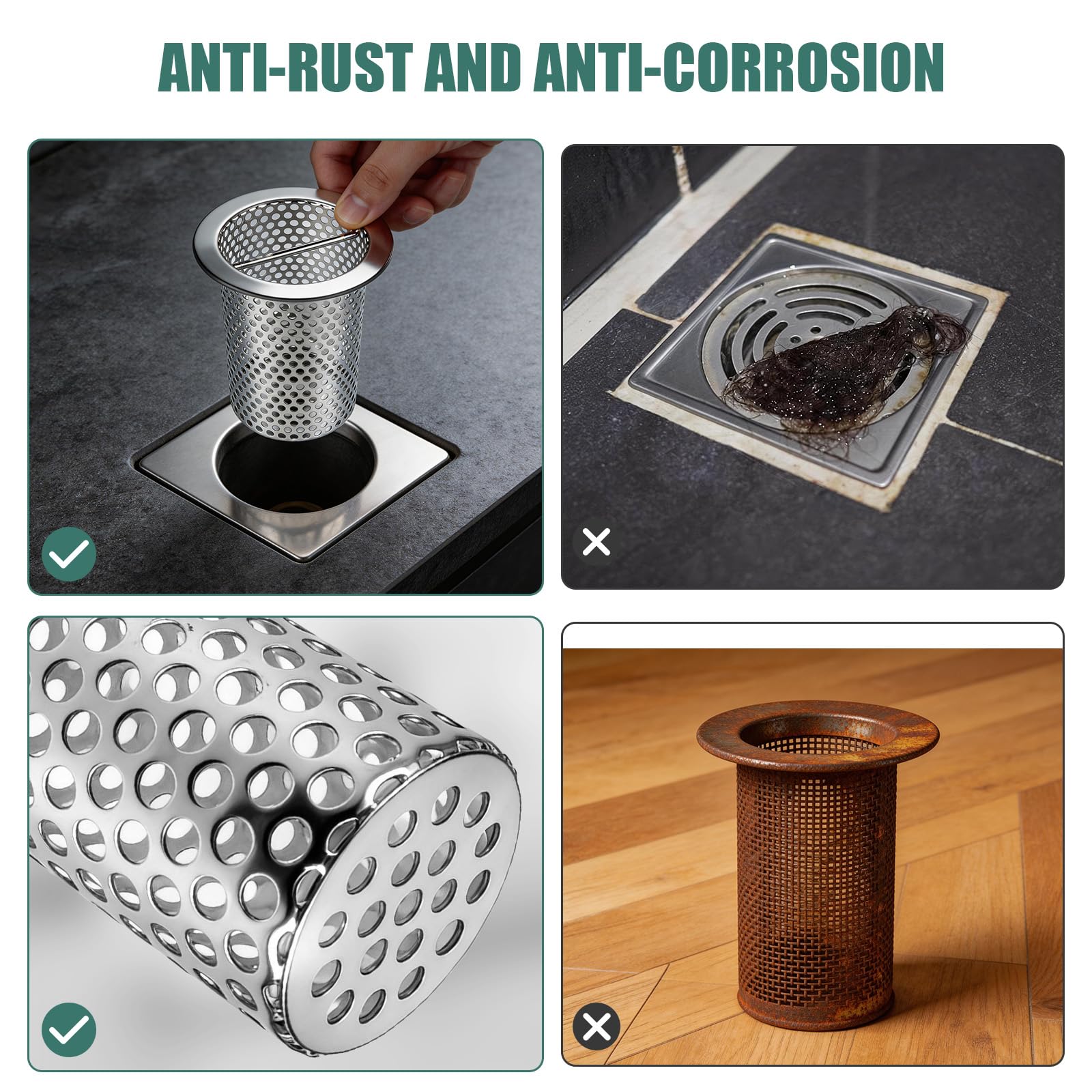 Colador de drenaje de suelo comercial de 3 pulgadas, 6 pulgadas de alto con asa de transporte, filtro de drenaje de piso de acero inoxidable 316, cesta de drenaje finamente pulida para fábrica,