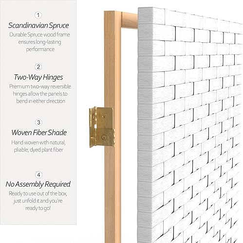 Miniatura 4 de Pantalla plegable de fibra tejida corta de 4 pies - Blanco - 4 paneles