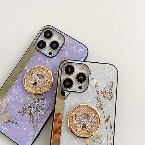 Miniatura 5 de AmazFCCY Funda con función atril para iPhone 15 Pro Max de 6.7 pulgadas, bonita mariposa 3D con diamantes de imitación de lujo con purpurina