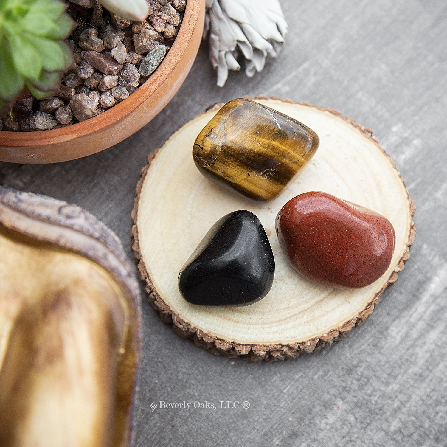 Beverly Oaks Energy Infused Large Tumbled Stones for GROUNDING & Balance - Obsidian, Red Jasper, Tiger Eye Healing Crystals - Natural Gemstones for Rituals, Meditation and Crystal Healing