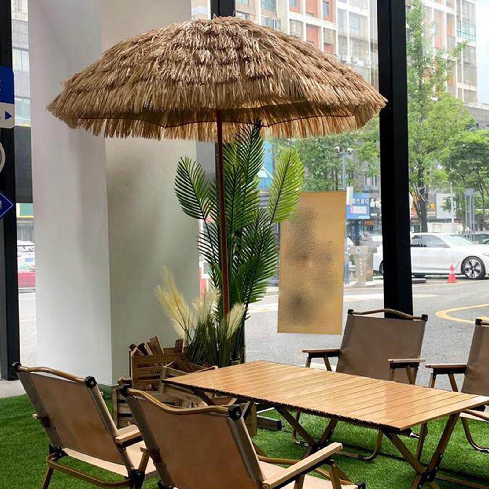 Parasol kempingowy na plażę, parasol z imitacji trawy, łatwy do przenoszenia, parasol kryty strzechą na kwatery prywatne, 160 * 190 cm.