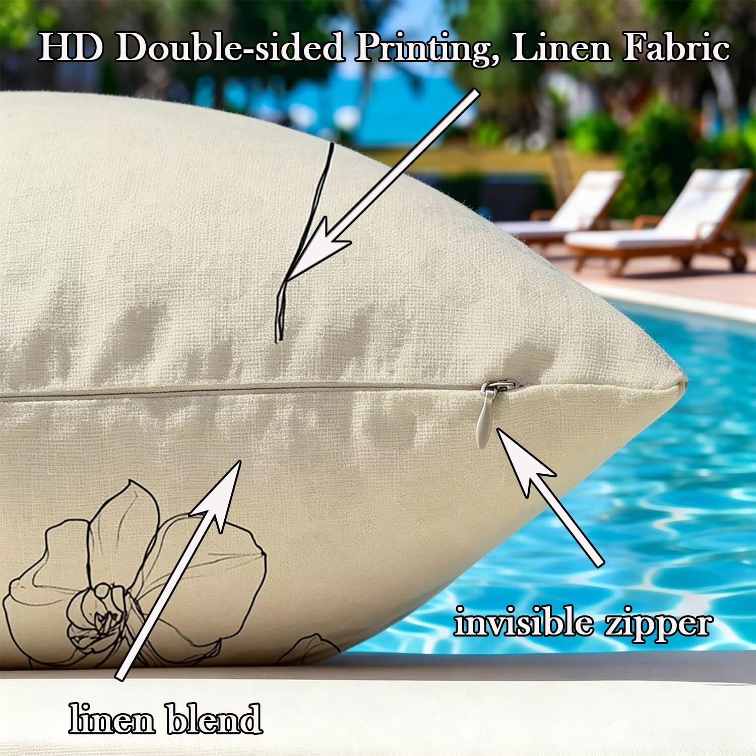 Kissenbezug 65x65cm Outdoor Kissen 2er Set Einfach Blume Leinen Dekokissen