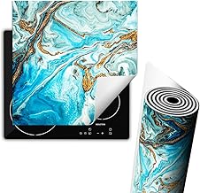 TMK ArtDeko Hob Cover, One-Piece Kitchen Hob Cover, Ceramic Hob Cover, Non-Slip Mat, Rollable, 60 x 52 cm, Marble Blue