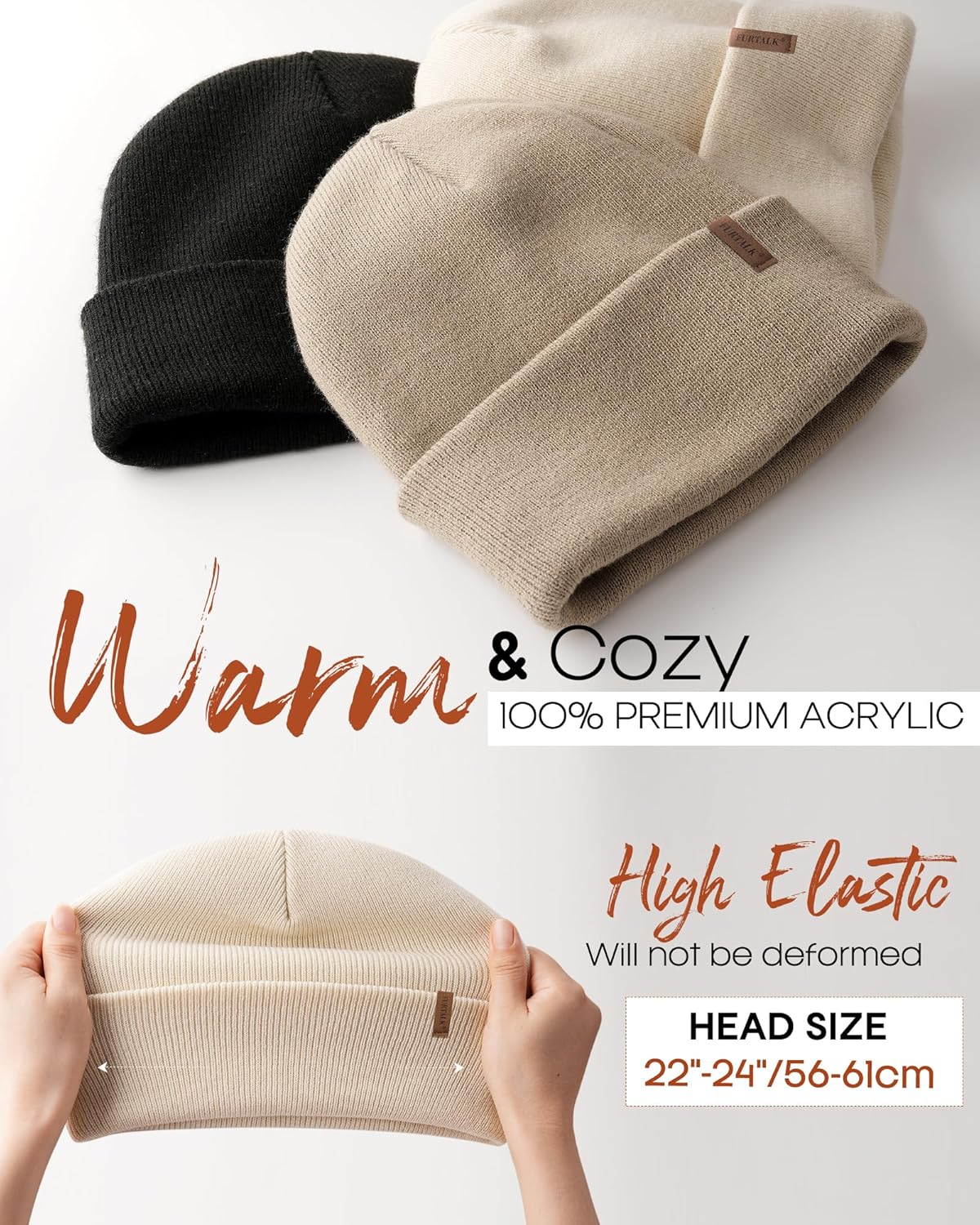 FURTALK Womens Winter Warm Satin Lined Beanie Hats Silk Lining Unisex Knit Slouchy Caps - Image 5