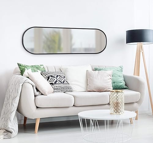 Miniatura 4 de Kate and Laurel Caskill - Espejo ovalado moderno, 16 x 48 pulgadas, negro, espejo decorativo en forma de cápsula para entrada, sala de estar o baño