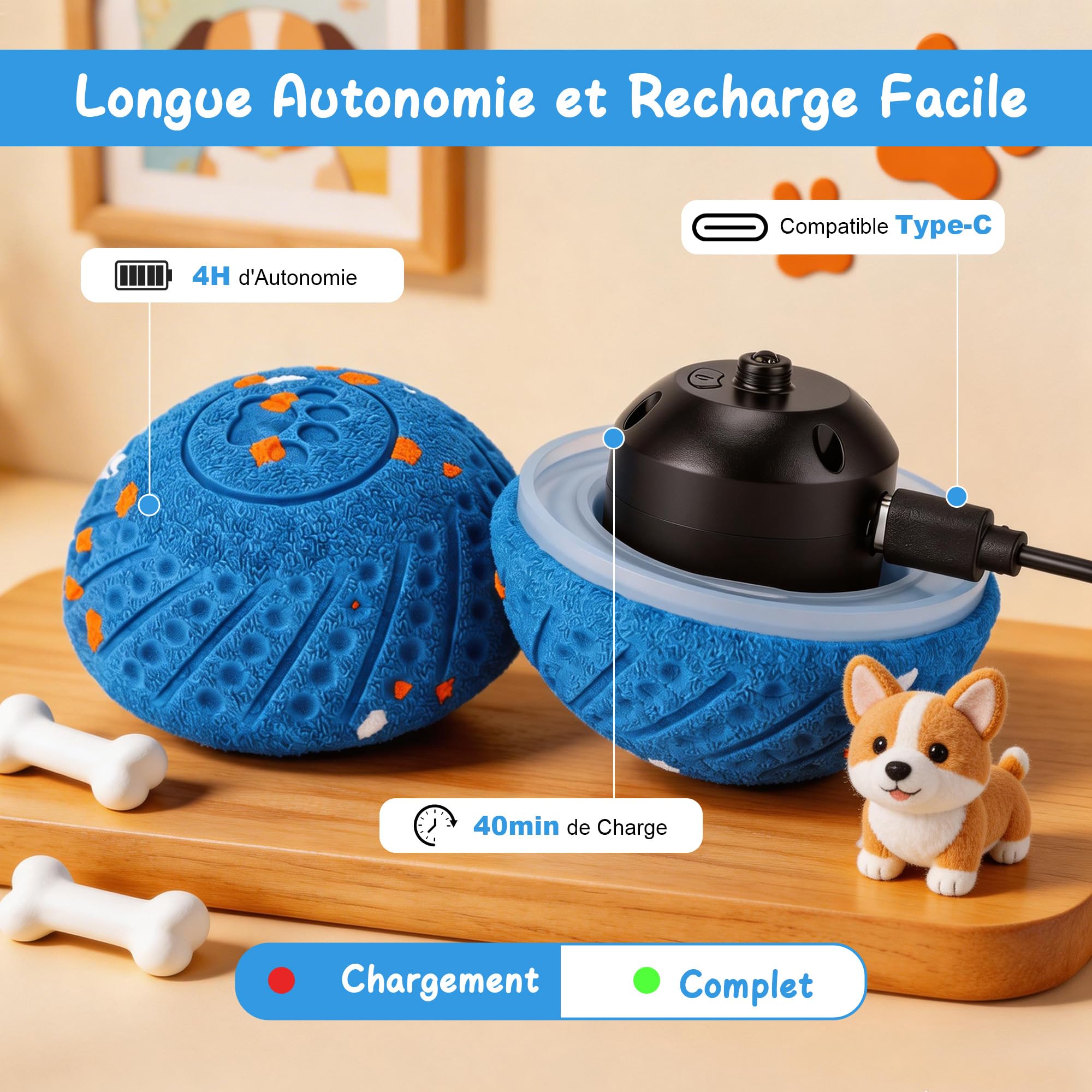 Balle Chien Interactif Intelligente, Jouet Chien Indestructible, Matériau E-TPU avec Lumières, 3 Modes de Jeu, Étanche & Rechargeable Jouet Chiot Petits, Moyens Chiens