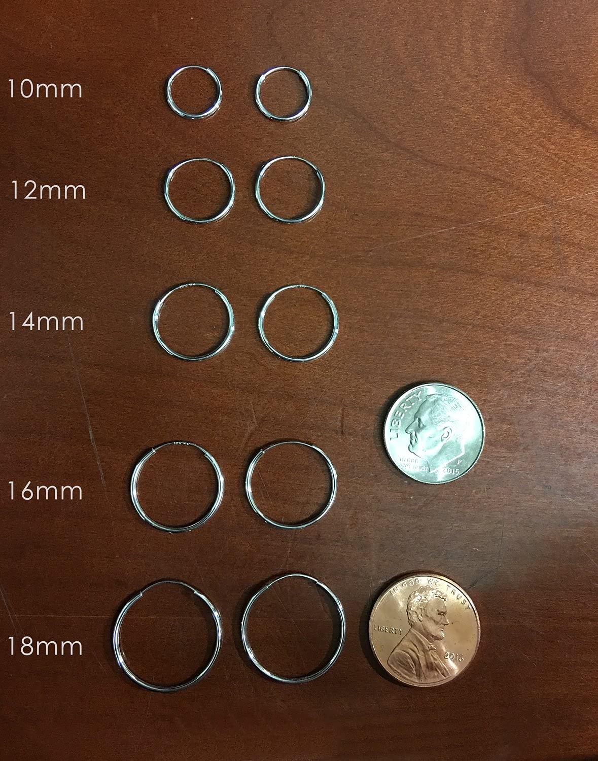 Orecchini a cerchio in oro bianco 14 k senza fine rotondi flessibili sottili piccoli piccoli continui veri cerchi in oro puro, 10MM, Metallo, Non pietra preziosa