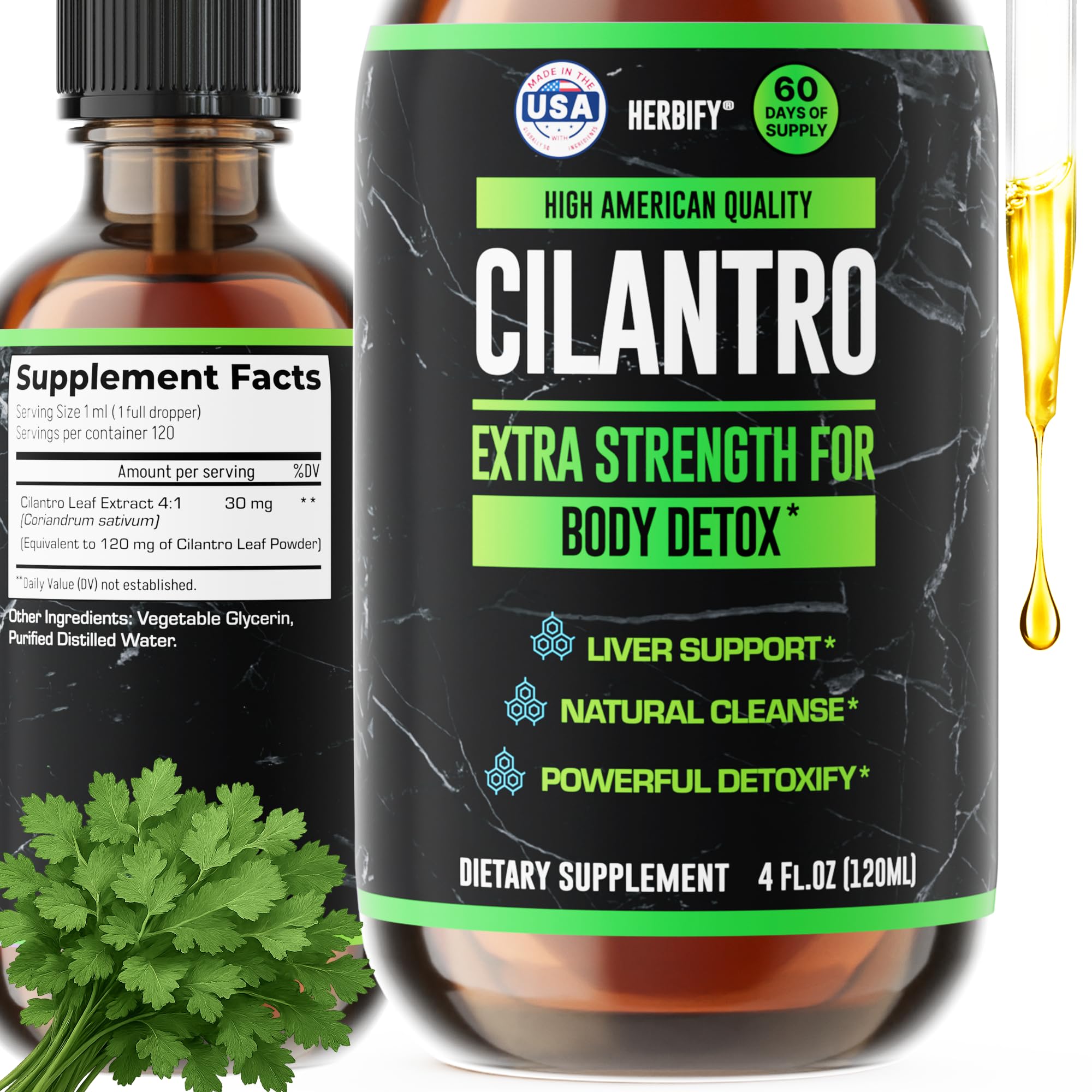 Cilantro Tincture - Herbal Cilantro Supplement for Detox - Rich Source of Antioxidants - Supports Heart and Body Cleanse - Made in USA - Cilantro Extract 4 Fl Oz