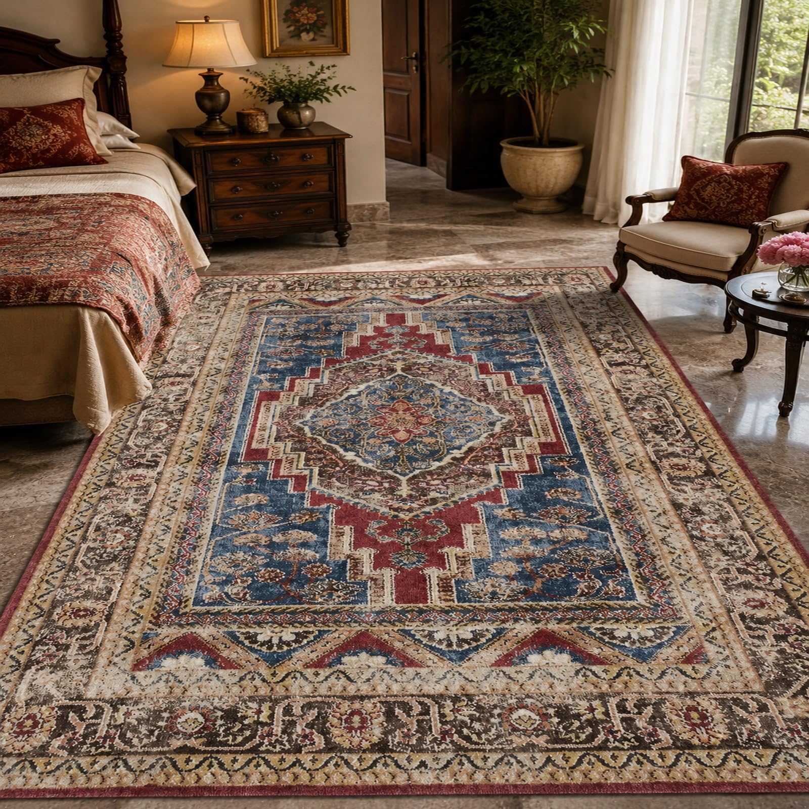 Teppich unter Bürostuhl, 120 x 150 cm, Orientalischblau, Rot, Beige, Braun, Teppiche Aesthetic Room Decor Couchtisch Nachttisch,