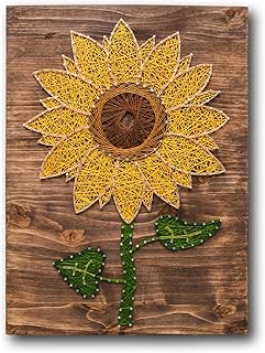String of the Art Sunflower String Art Kit, American Made DIY Craft Kit for Adults, Stained Pine Wood (16" x 12"), Embroidery Floss, for Beginner to Advanced Crafters, Craft a Handmade Gift