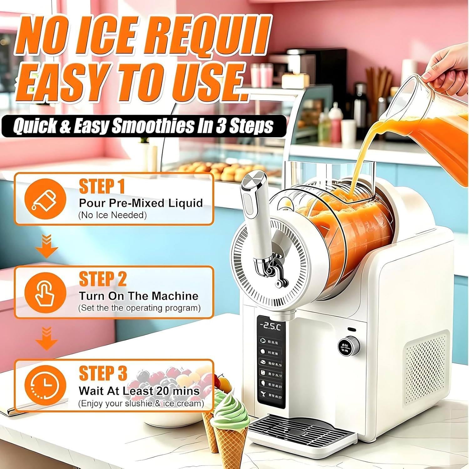 No Ice Slush Machine 2L, 5 Preset-Modi, Selbstreinigung, 185W tragbare Smoothie-Hersteller für Cocktails, Milchshakes, Eissäfte, Home & Party-Benutzung, 12H-Betrieb
