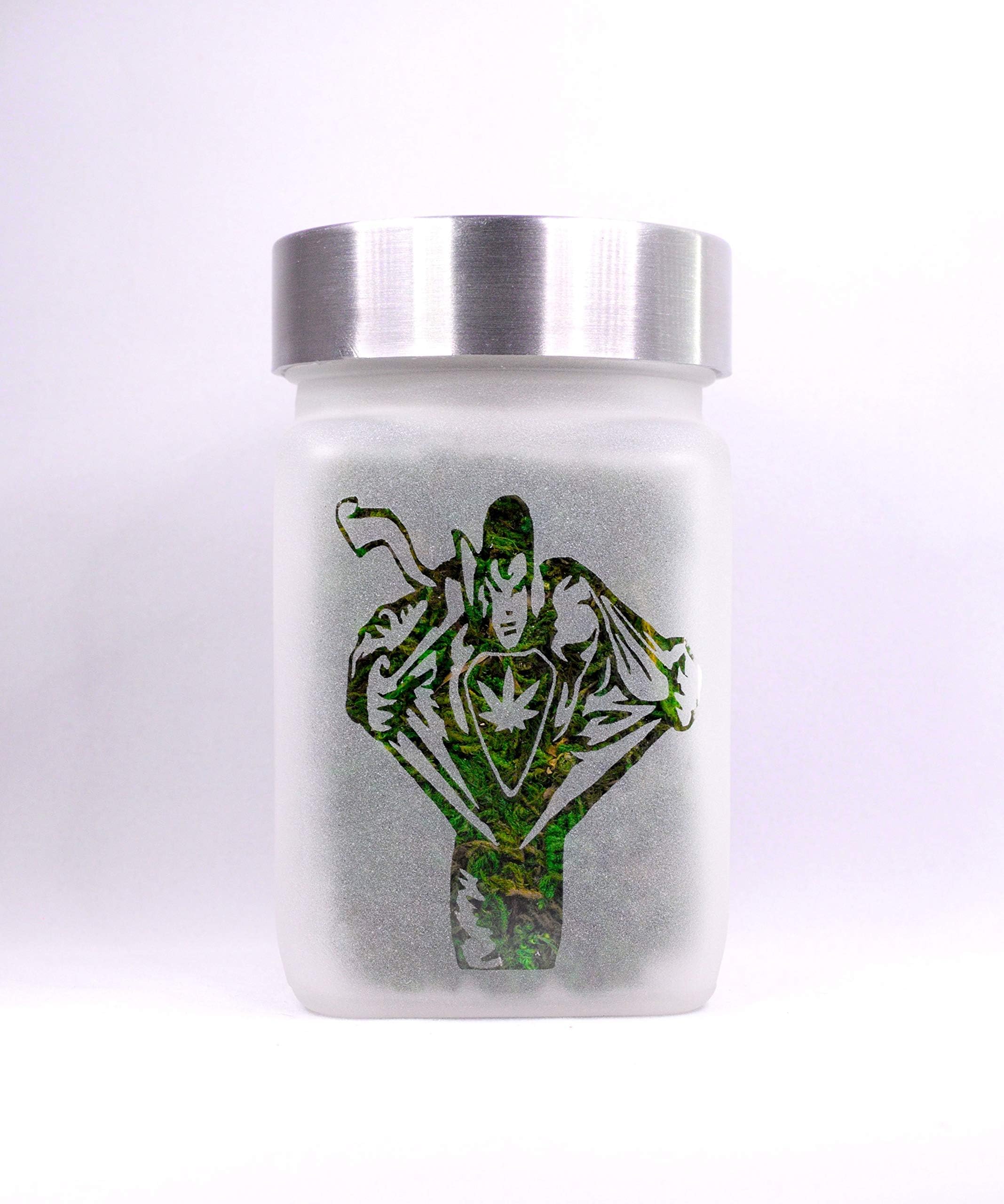 Twisted420Glass Stash Jar with Transforming Stoner and Pot Leaf Design - Airtight, Smell Resistant Weed Accessories - 3" Tall x 2" Wide