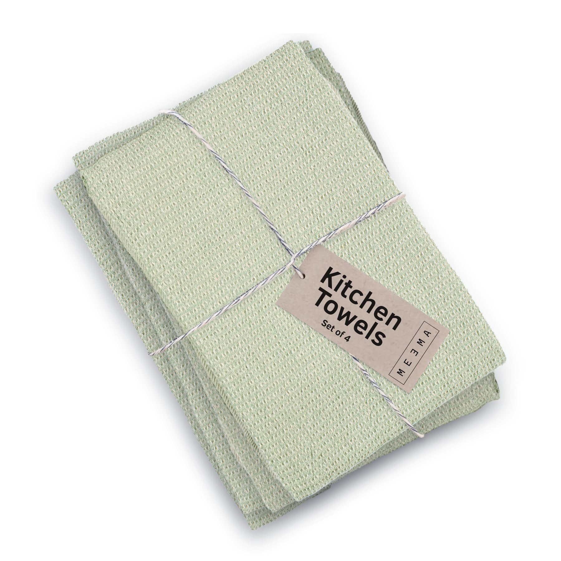 Meema Waffle - Sage Green Kitchen Towels And Dishcloths Sets Of 4 | Large 18 X 28 Inch | Upcycled Cotton Tea Towels For Kitchen | Super Absorbent | Sage Green | Hand Towels
