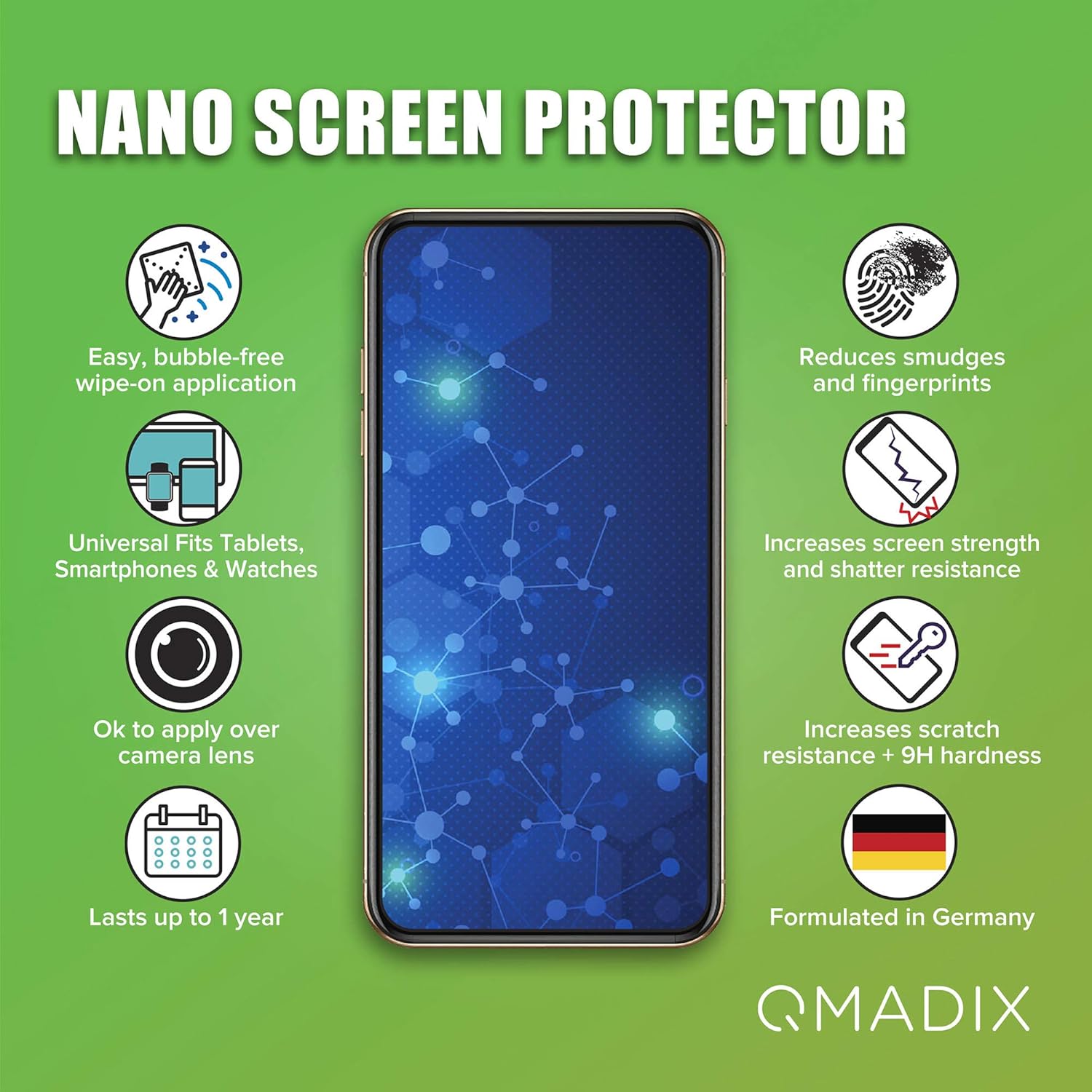 Crеаtіvе Prоduсt QMADIX $100 Replacement Guarantee-2 pack -Invisible Nano Liquid Glass Screen Protector [Scratch Resistant] for all iPhone, iPad, Apple Watch, Samsung phones - Extreme Liquid Glass Protection