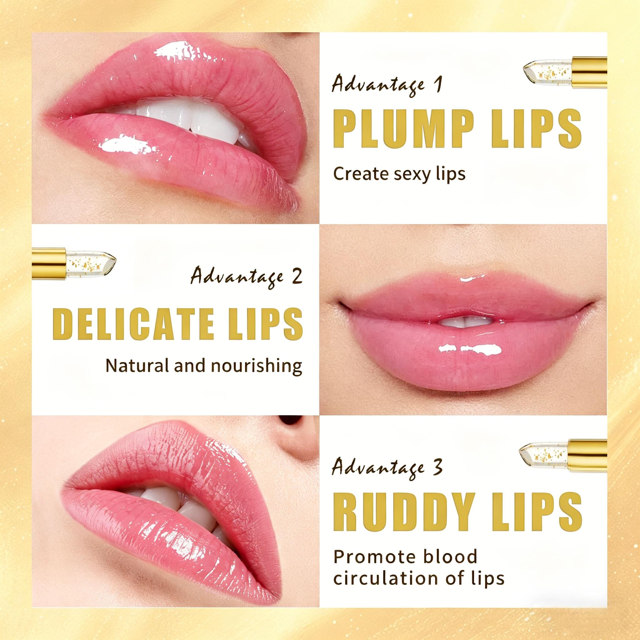 Areliaa Lipstick True Tone PH Adjusting Color Changing Clear Lipstick, 2Pcs Gold Foil Jelly Lip Stick, Retractable Glossy Moisturizing Lip Glow Cosmetics For Women — view 3