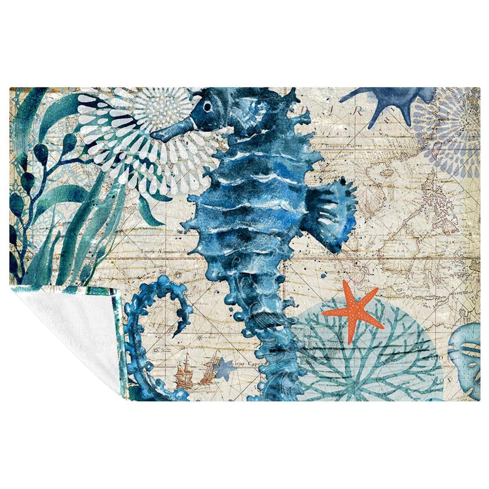 Plaid hippocampe de pique-nique et camping : grande couverture chaude de plage