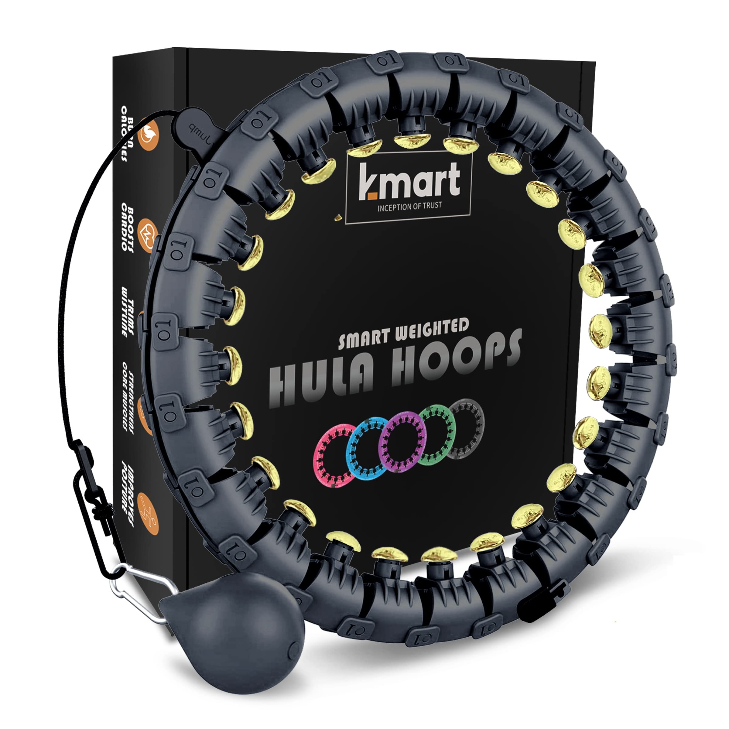 K-MARTSmart Hula Ring Hoops, Weighted Hula Circle 24 Detachable Fitness Ring with 360 Degree Auto-Spinning Ball Gymnastics, Massage, Adult Fitness for Weight Loss