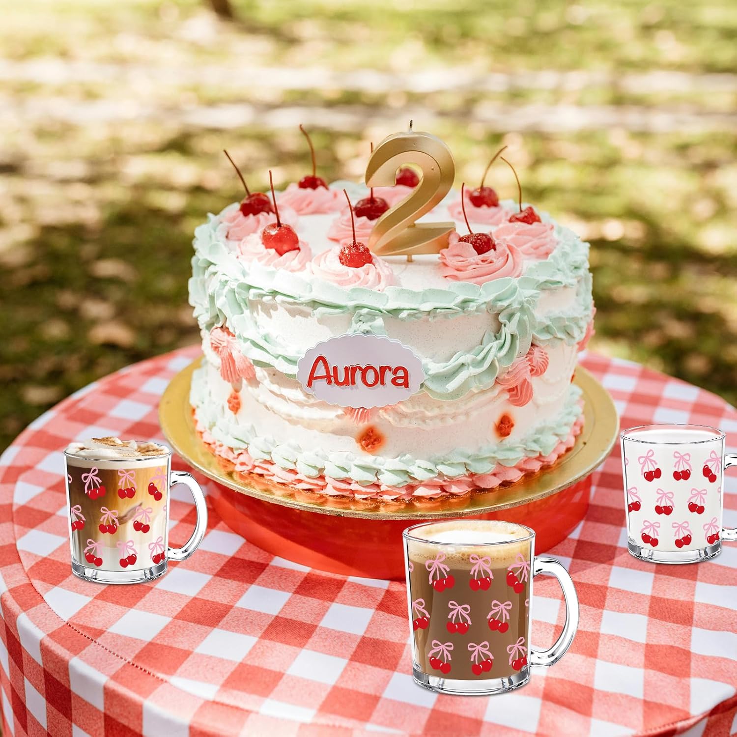 Whaline 4Pcs Pink Bow Cherry Glass Coffee Mugs with Handle Coquette Bowknot Aesthetic Coffee Cups Beverage Mugs for Hot Cold Drinks Water Tea Milk - Image 7