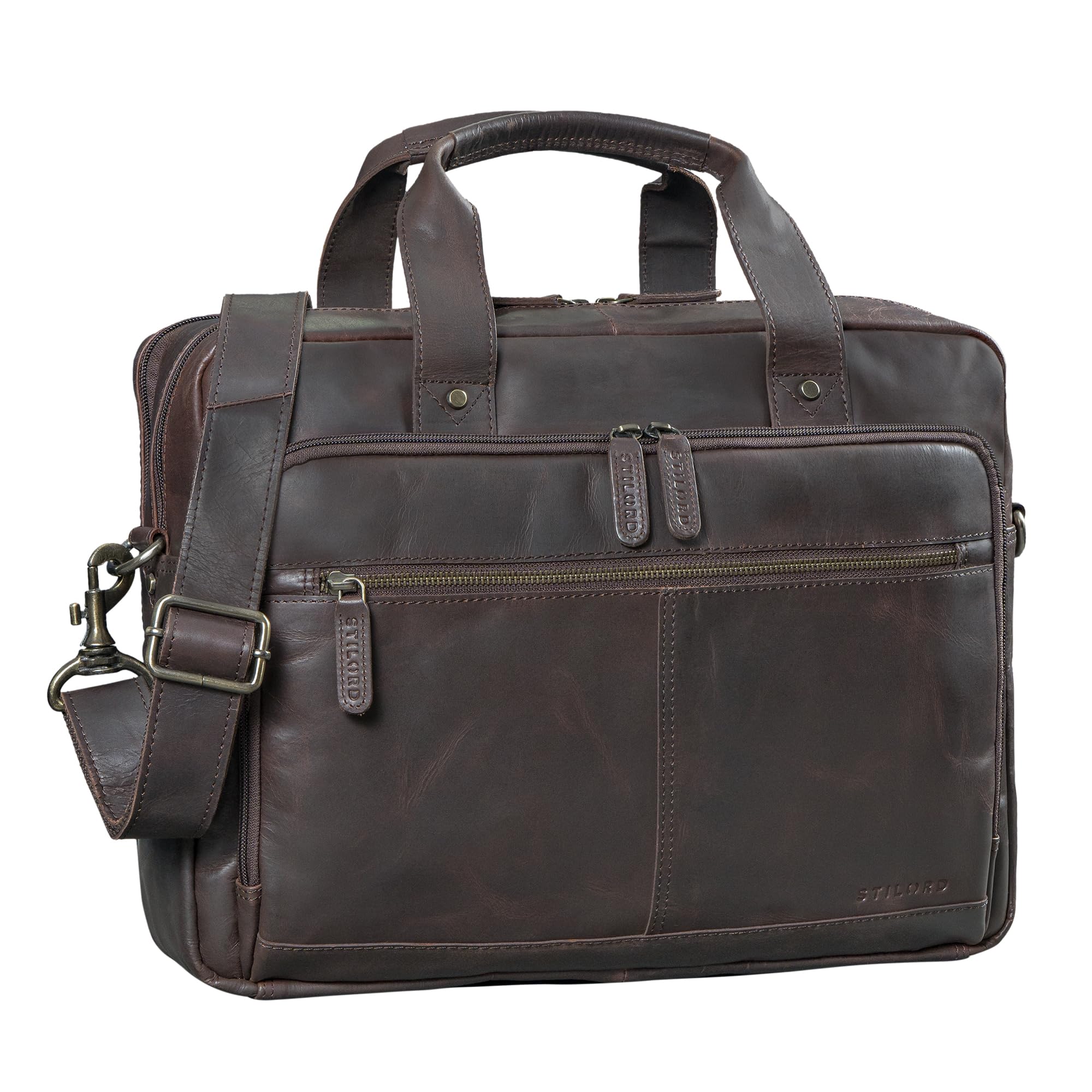 STILORD "Ronan Business Aktentasche Herren Leder Groß Dokumententasche A4 Ledertasche Echtleder - Premium Laptoptasche 16 Zoll Arbeitstasche abnehmbarer Schultergurt Farbe:schwarz