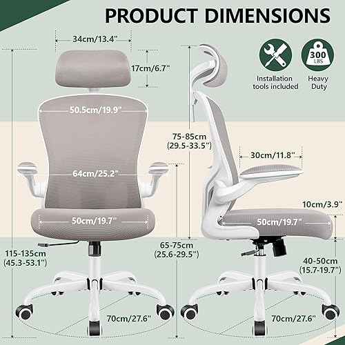 Miniatura 2 de FelixKing Silla de oficina ergonómica, silla de escritorio con reposacabezas con soporte lumbar ajustable, silla giratoria para oficina en casa con