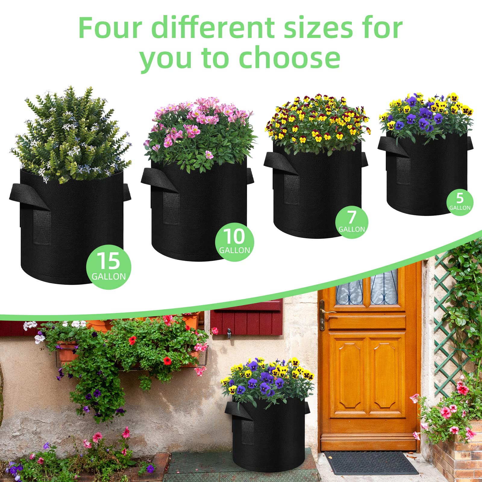 Lot de 10 sacs de plantation en tissu non tissé avec poignées en feutre pour pommes de terre, tomates, légumes, extérieur et intérieur (7 gallons)