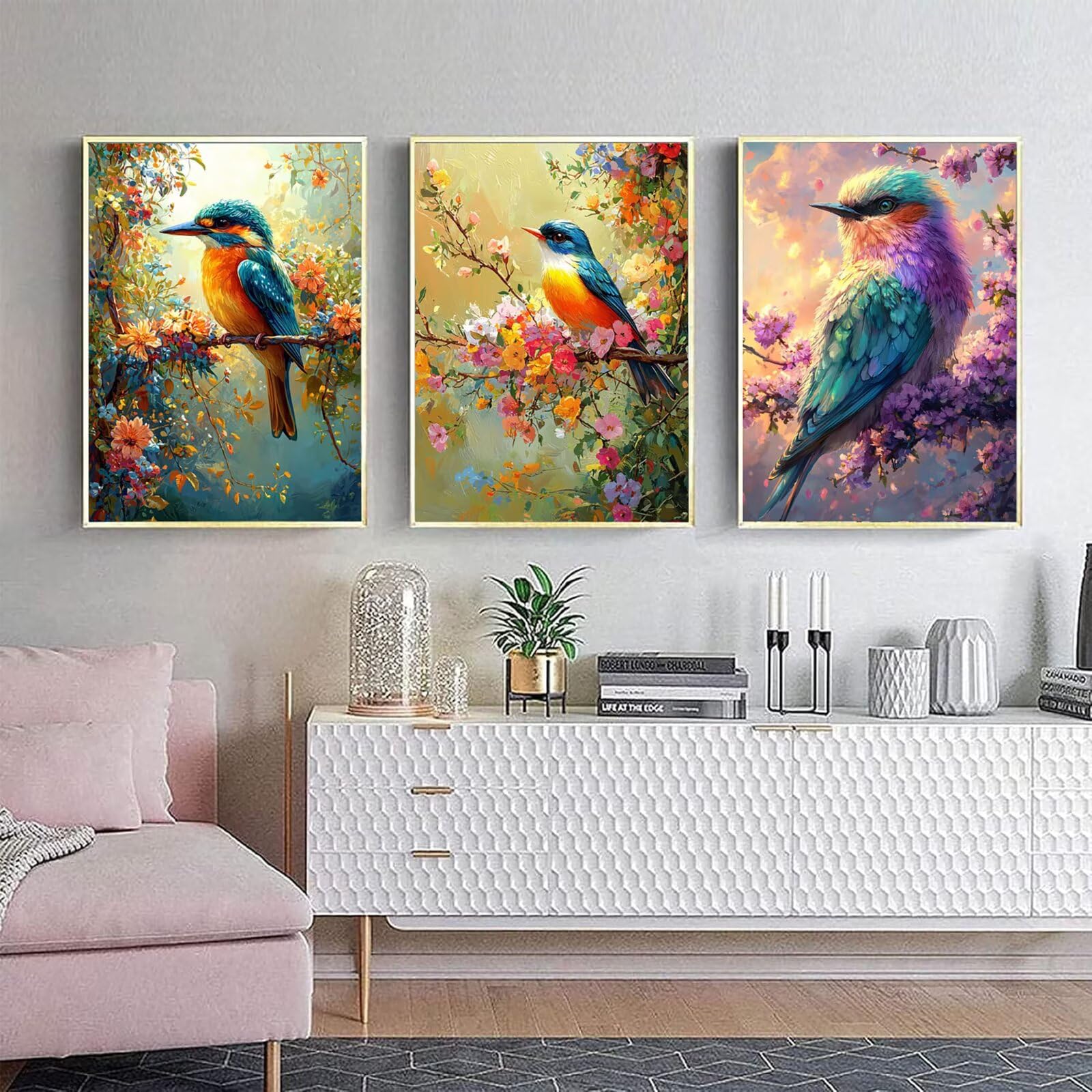 Cnyaunfi 3 Pezzi Animali Pittura Diamante Fai-Da-Te 5D Blu Diamond Painting Kit Completo per Hobby Creativi Adulti, Pittura Diamante Artigianale Per La Decorazione Della Parete Di Casa 70x90cm YF-3426