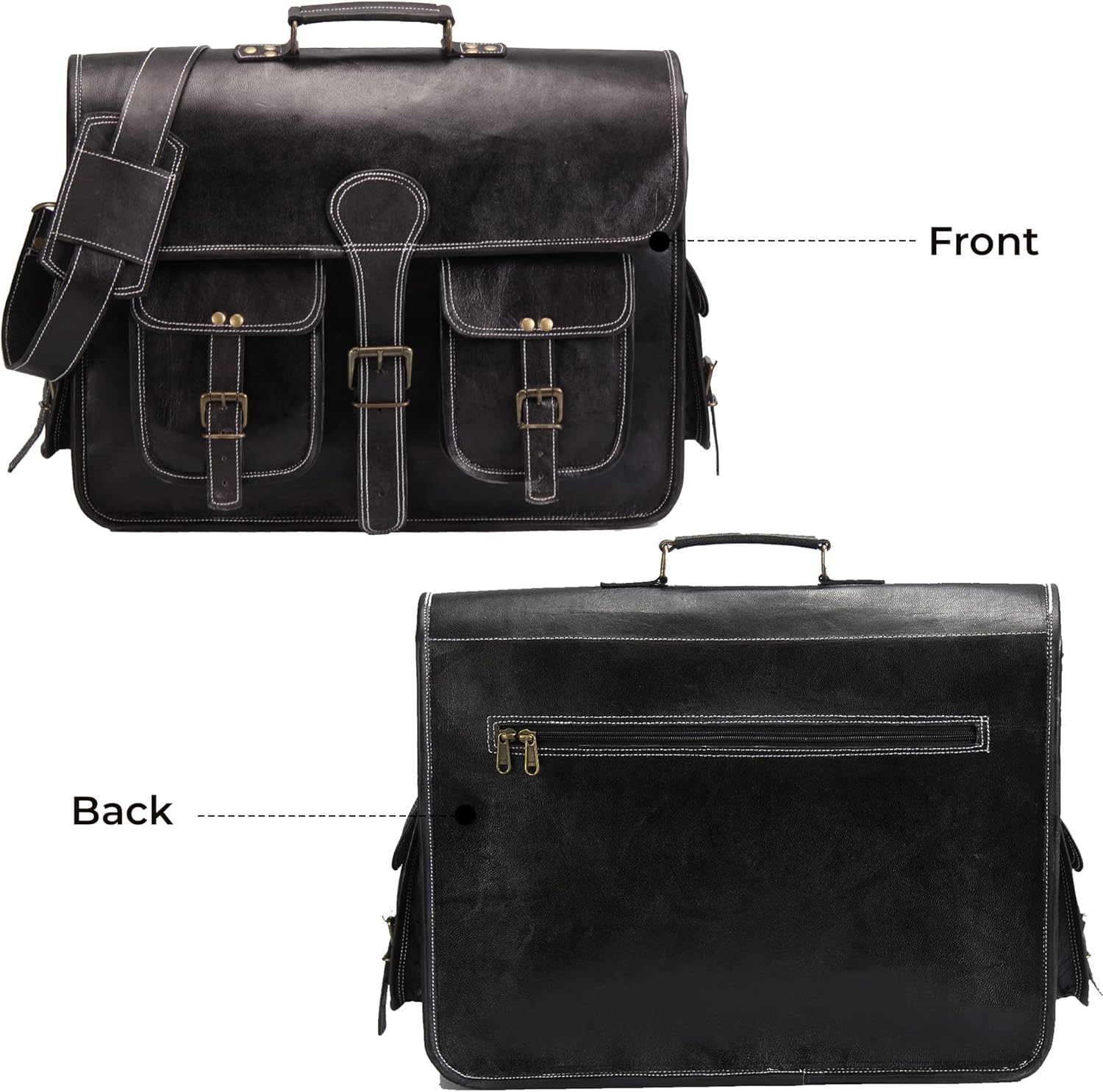 18 Inch Genuine Leather Vintage Messenger Bag - Briefcase Style for Men