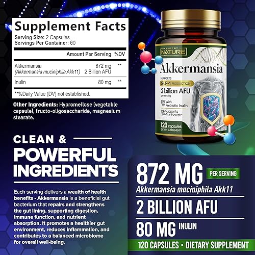 Miniatura 6 de Built by Nature Akkermansia Muciniphila - Suplemento probiótico - 2 mil millones de AFU - Apoya GLP-1, salud intestinal inmune y digestiva - 120