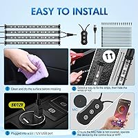 Vista 5 de Nilight 4 luces USB para interiores de automóvil, 48 LED, tiras de luces LED RGB con control de aplicación, sonido de música, modo activo debajo