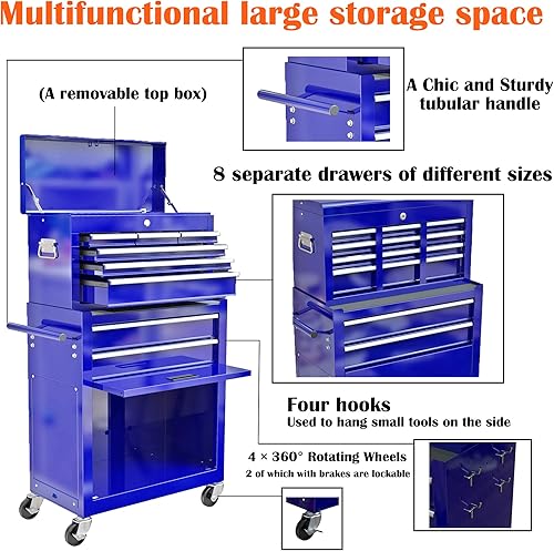 Miniatura 128 de Carro de herramientas de 4 cajones con ruedas, multifuncional, almacenamiento de herramientas, cajones, herramienta rodante, organizador