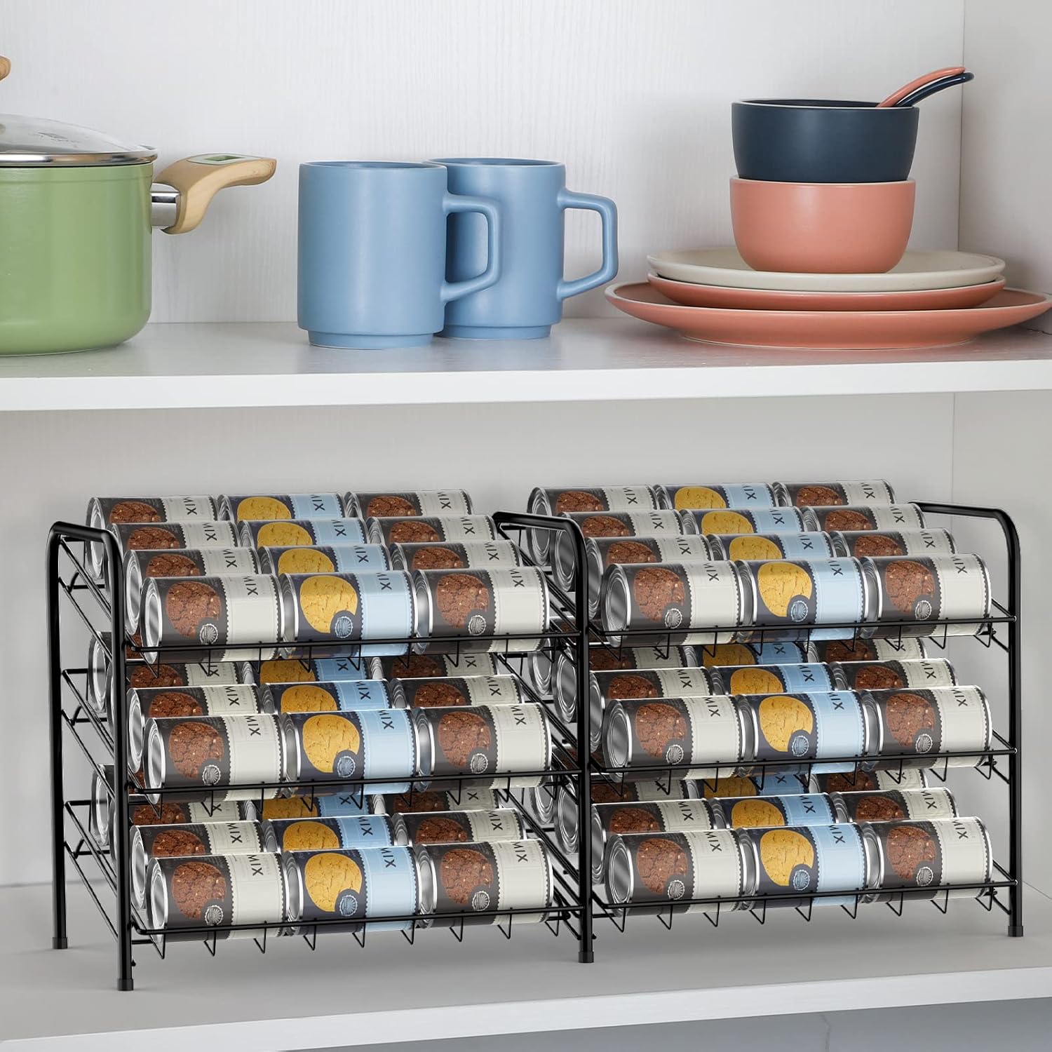 Can Organizer for Pantry 3 Tier Can Storage Rack Holder 2 in 1 Can Dispenser Holds Up 72 Cans Canned Food Organizer for Pantry Kitchen Cabinet Countertop Storage Black