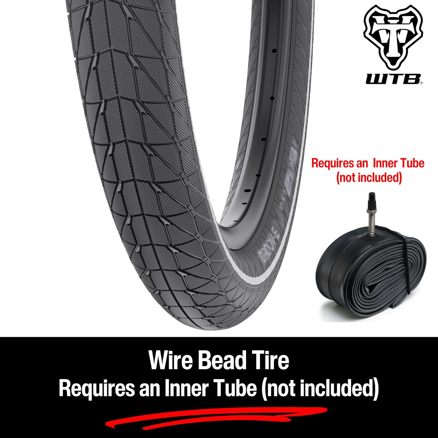 WTB Groov-E Hybrid Bike Tire (27.5"/29") Wire Bead - E-Bikes & Commuter - Great in Wet Conditions (Optional Flat Guard Puncture Protection)