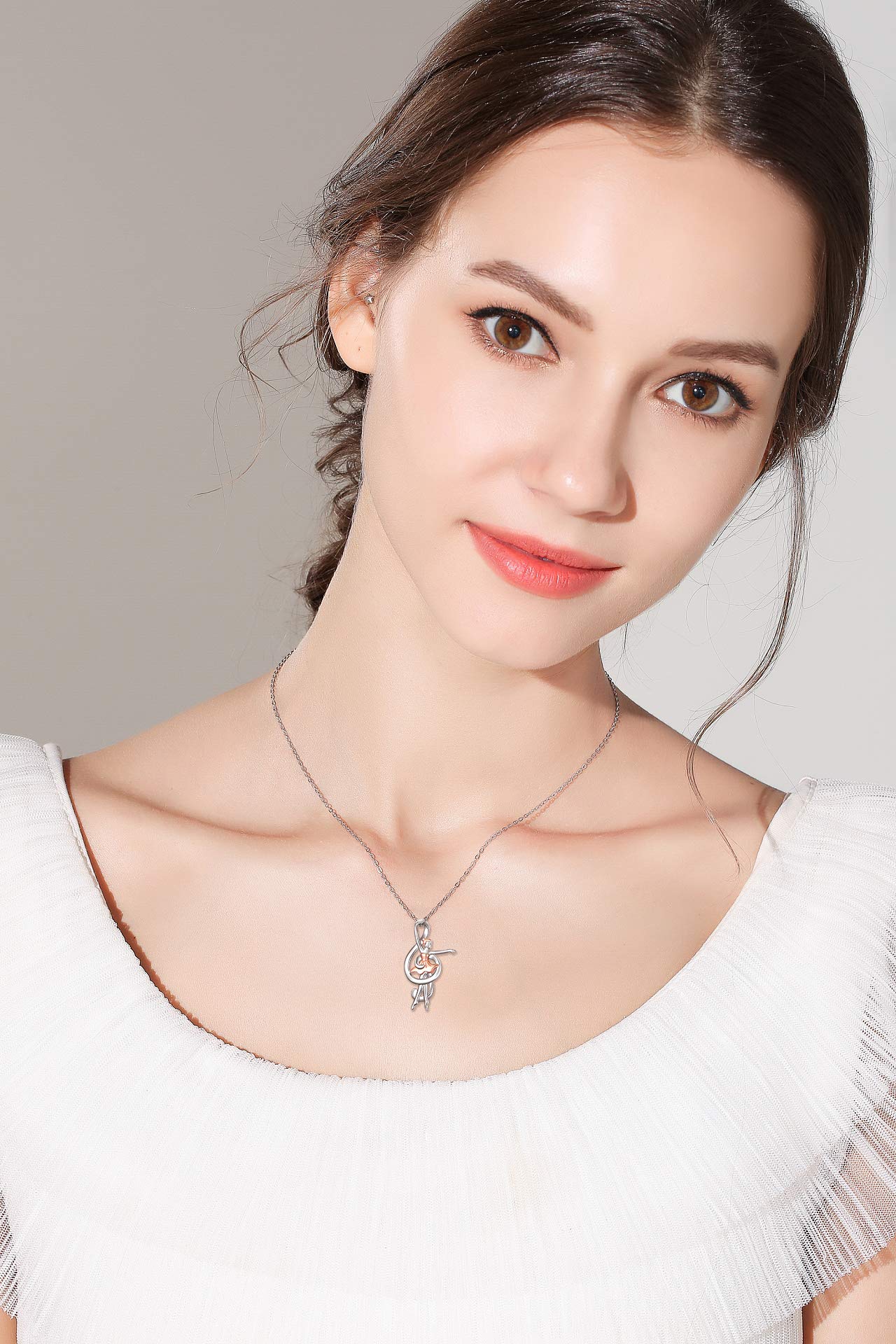 Collar de plata de ley con forma de corazón y nota musical, cadena de ballet de clave de sol para mujer, collares de música de dos tonos, regalos musicales para bailarinas, amantes de la