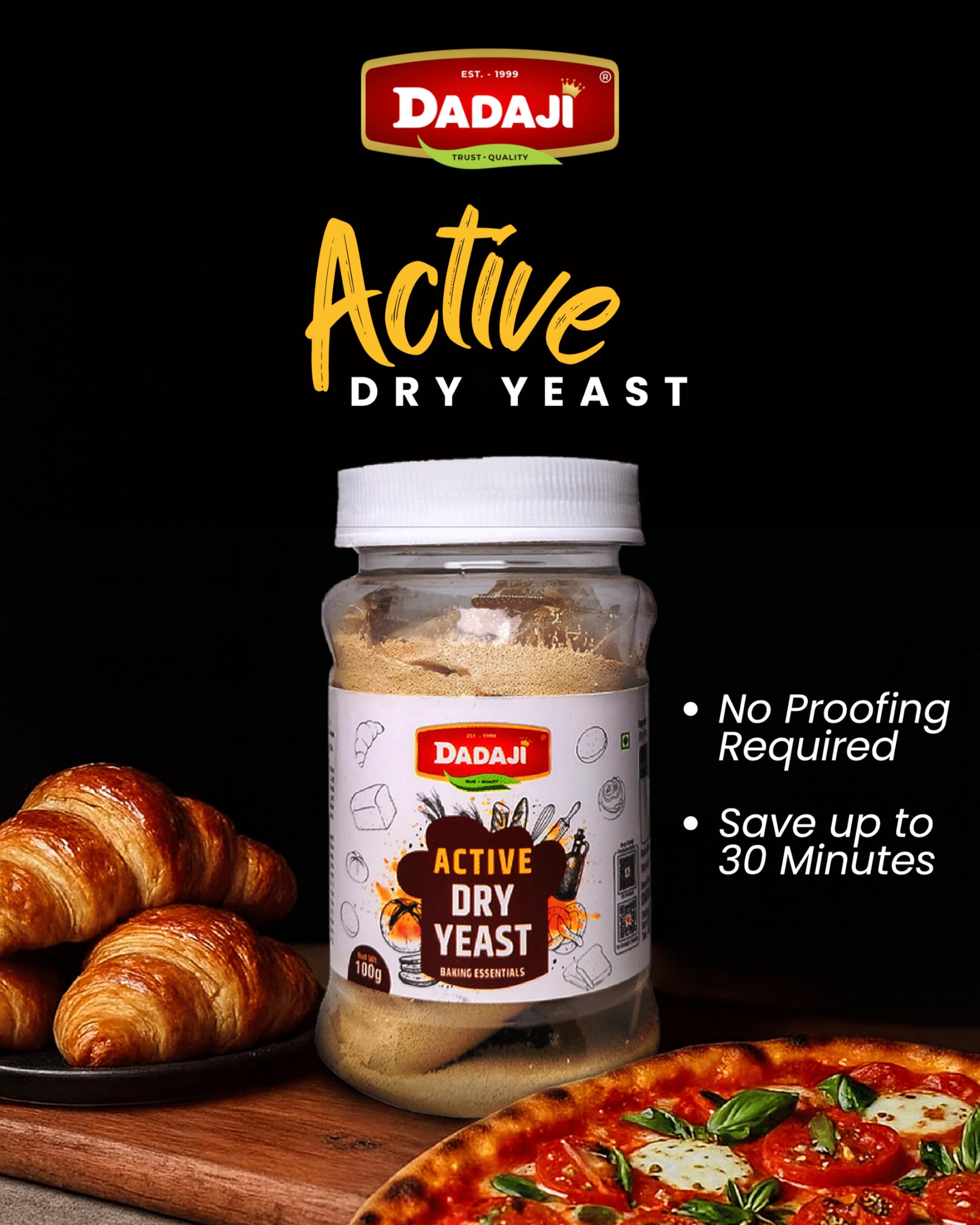 Dadaji Active & Instant Dry Yeast Powder | 100g | Ideal for Baking Bread, Pizza, Cakes & Dough at Home | All Purpose Yeast | Pack of 1| With Free Spoon - Image 2 thumbnail