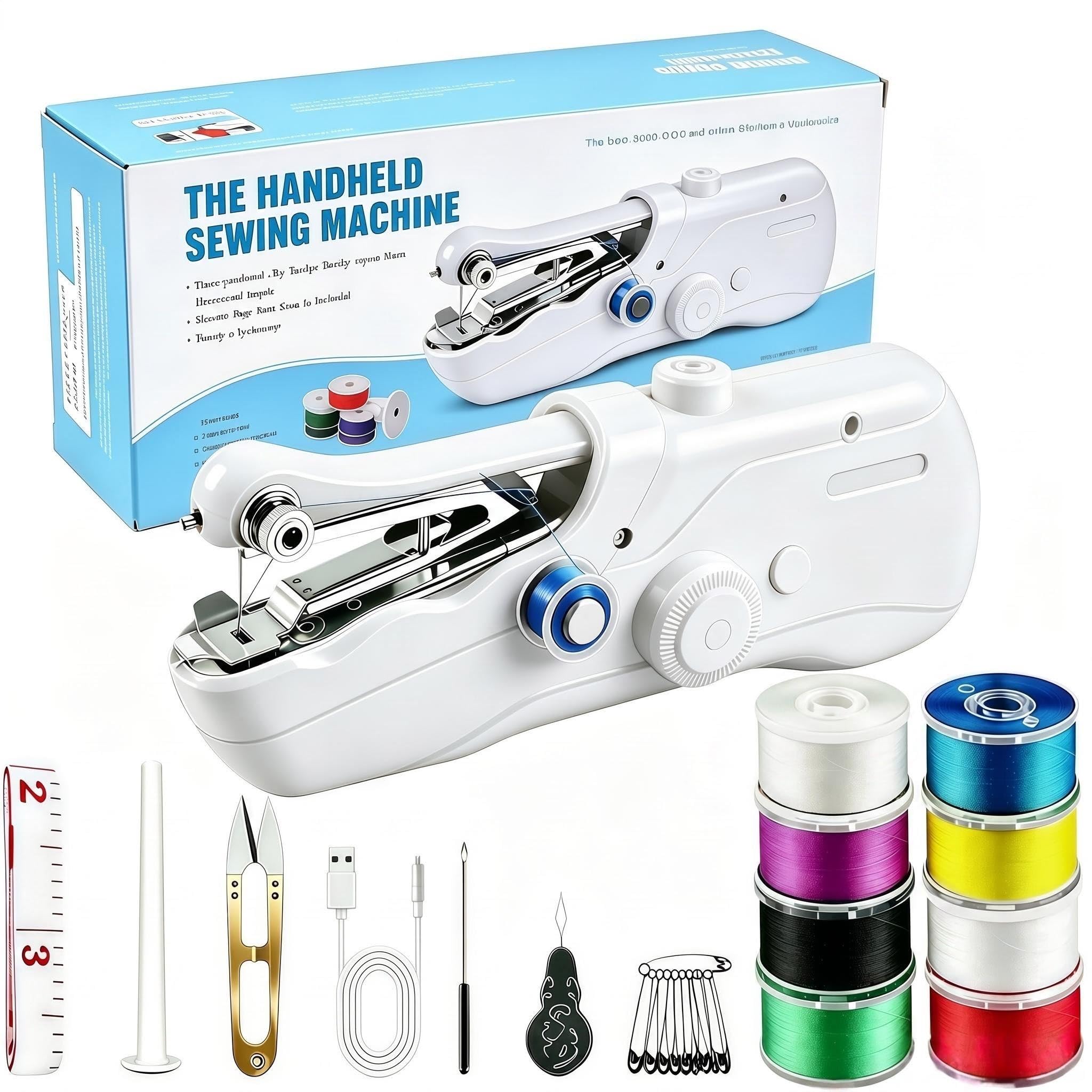 Mini Cordless Handheld Sewing Machine for Clothing DIY Mending | Portable handheld sewing machine for starters, with accessories for fabric repair and travel clothes mending