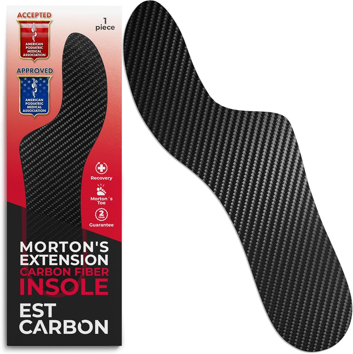 EstCarbon - Carbon Fiber Insole - 1 pc, Men 6.5-7, Women 7.5-8 - Mortons Extension - Orthotic Insole - Rigid Shoe Insert - Foot Arch Support - Turf Toe Stiff Plate - Thin Sport Sole