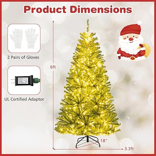 Miniatura 34 de GOFLAME Árbol de Navidad artificial preiluminado de 8 pies con luces LED blancas cálidas y conos de pino, decoración navideña para el hogar