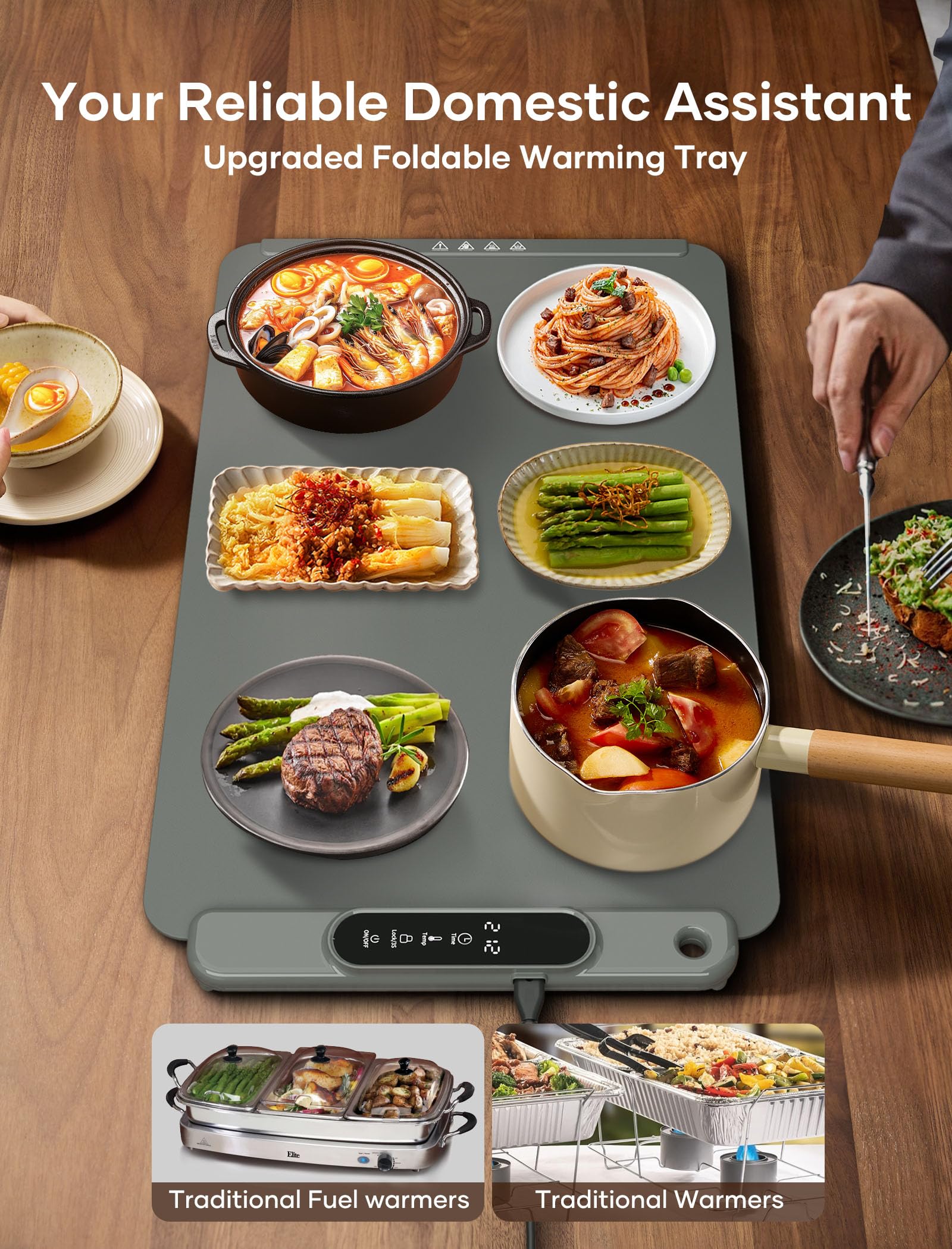 Warming Mat for Food, Electric Warming Tray with 9 Temp Settings & 6-Hour Timer, Auto Shut-Off, Fast Full Surface Heating, Portable Food Warmer for Home Parties Buffets Daily Use