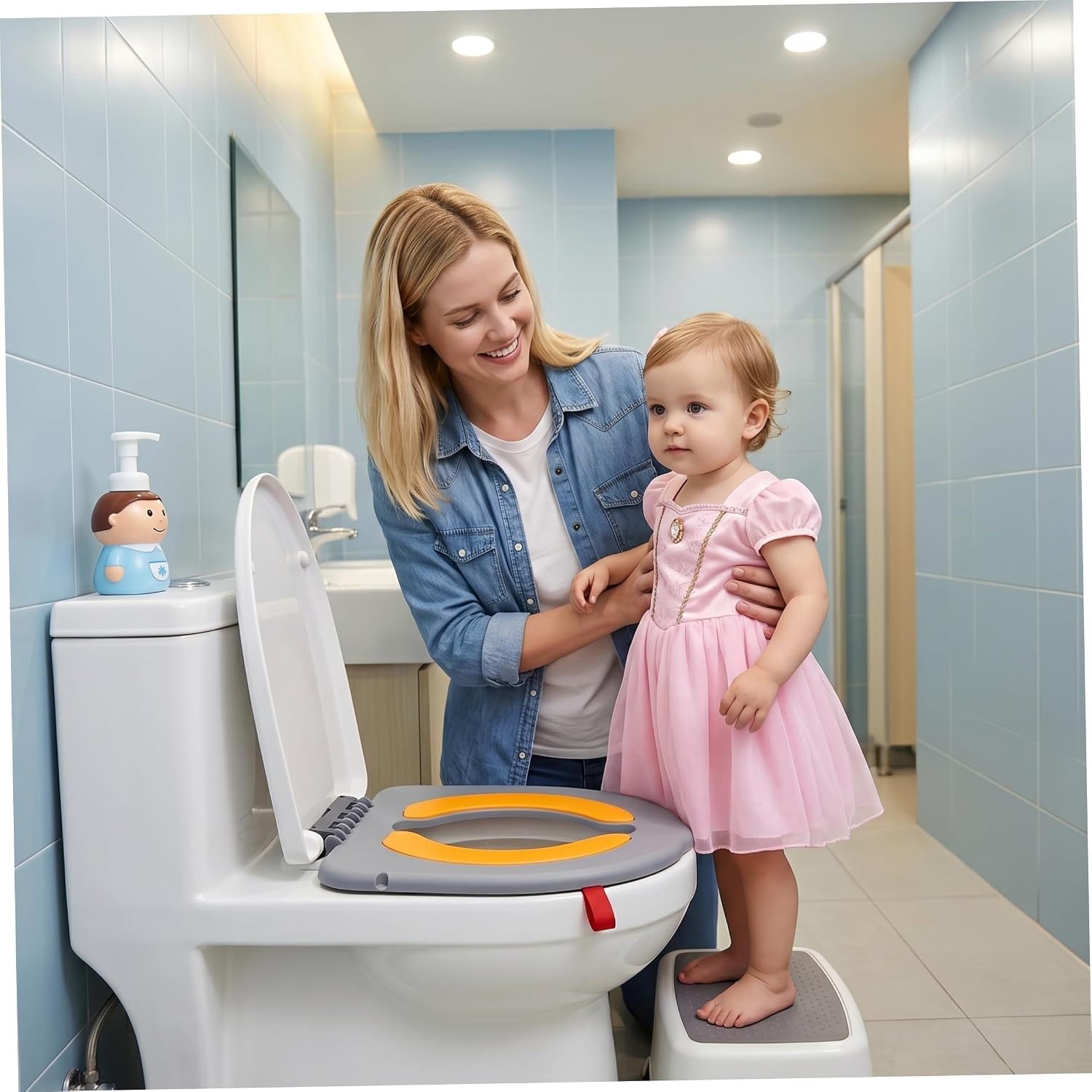 Kids Toilet Seat, Kids Auxiliary Toilet Seat - Flexible TPE Cushion, Portable with Hook, Fits Most Toilets, Gray
